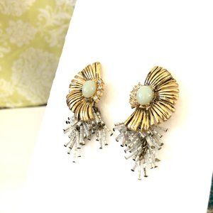 Banana Republic Antique Gold Fan Opal Fringe Stud Earrings NWT 50